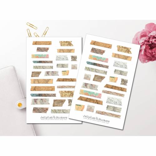 Landkarten Sticker Set | Washi Tape inspirierte Sticker | Aufkleber | Journal Sticker | Planersticker bullet journal sti