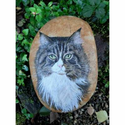 Gedenkstein KATZENPORTRAIT handbemalt ca. 14 x 17 cm Acrylfarbe & - lack, wetterfest & UV beständig