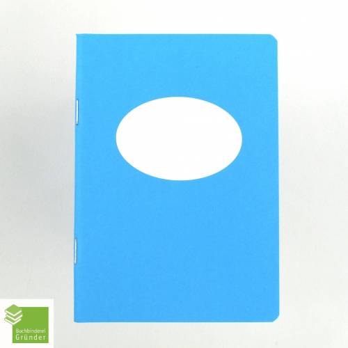 Notizheft pazifik-blau, Titelschild zum Selbstbeschriften, DIN A6, handgefertigt, Recyclingpapier 