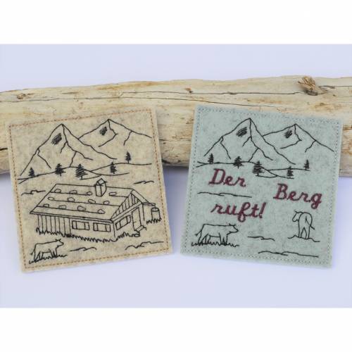 Stickdatei Berge Alm Untersetzer 10x10cm