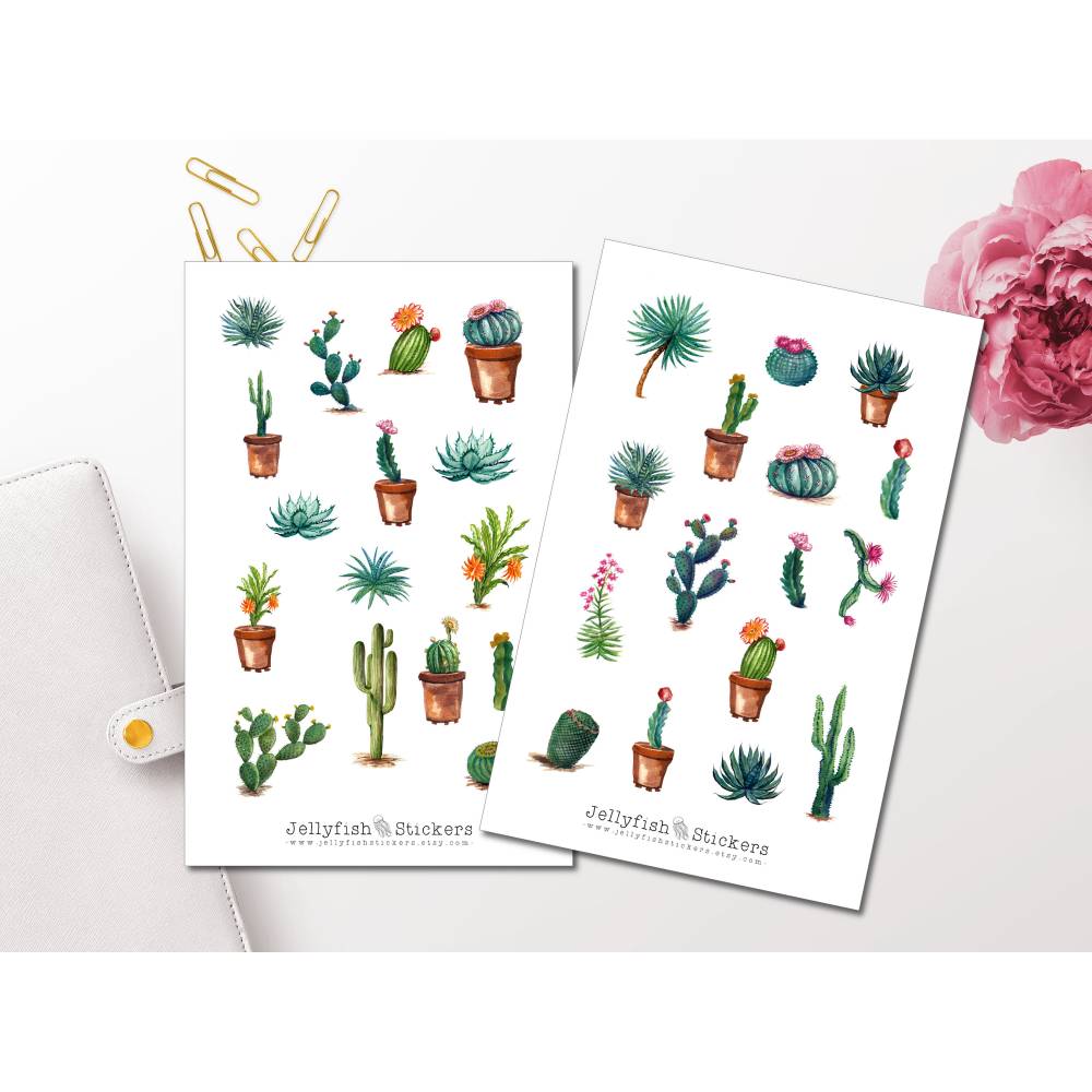 Kakteen Sticker Set | Florale Aufkleber | Journal Sticker | Planer Sticker  | Sticker Kaktus | Sticker Pflanzen, Natur, G