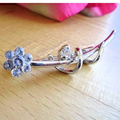 Vintage Brosche Kleine Blüte mit Strass aus den 80er Jahren