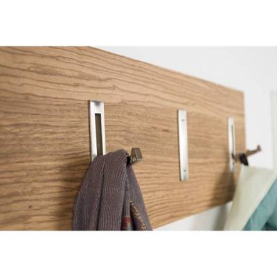 Handarbeit | Garderobe aus Zebrano massiv | Klapphaken Edelstahlfinish | 82 cm, verdeckte Aufhängung.