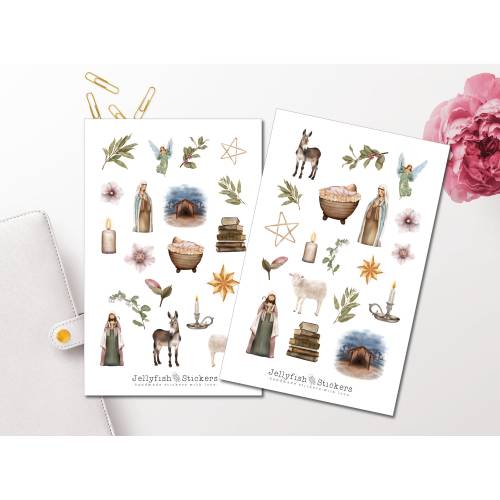 Weihnachten Sticker Set - Journal Sticker, Planer Sticker, Aufkleber Feiertage, Christlich, Religion, Kirche, Bibel, Jes