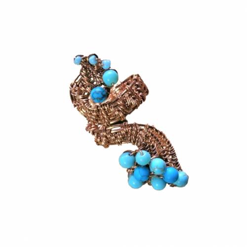 Ring mit Türkis im Spiralring kupfer boho chic Byepass Design verstellbar wirework rotgoldfarben Daumenring 