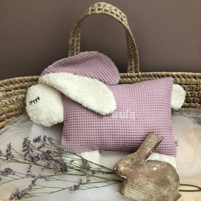 Kuscheltier Kissen "Hase" aus Waffelpique, mit Namen personalisiert,  Geschenk zu Geburt, Taufe,  Geburtstag,