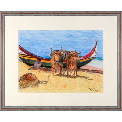 Algarvefischer – Original Pastellkreidemalerei, gerahmt.