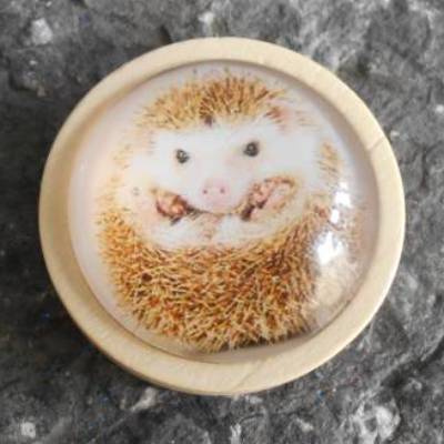 Igel  Holzbrosche rund mit Glascabochon