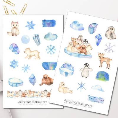 Arktische Tiere Sticker Set | Journal Sticker | Planer Sticker | Aufkleber Bulletjournal | Sticker Winter, Sticker Schne