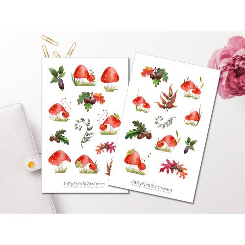 Pilze und Eicheln Sticker Set | Aufkleber Pilze | Journal Sticker | Wald Sticker | Planer Sticker, bullet journal sticke