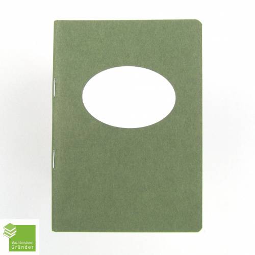 Notizheft grau-grün, Titelschild zum Selbstbeschriften, DIN A6, handgefertigt, Recyclingpapier 
