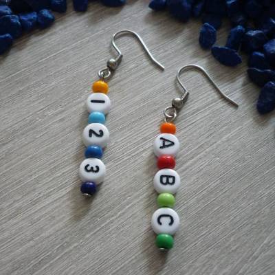 Ohrhänger ' ABC' und '1,2,3,' nettes Geschenk zur Einschulung / 1. Schultag