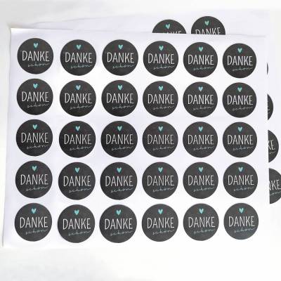 30 Aufkleber | Sticker | Dankeschön mit Herz, 40 mm, selbstklebend | Geschenkverpackungen 