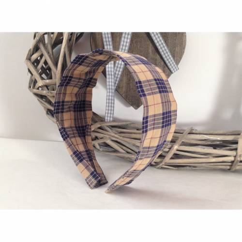 Haarreif blau beige kariert breit