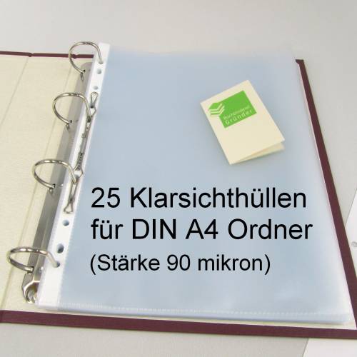 25 Klarsichthüllen DIN A4 für Ordner, fest 0,09 mm 