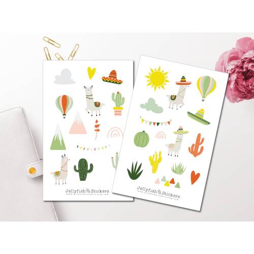 Lama Sticker Set | Süße Aufkleber | Journal Sticker | Tiere Sticker | Planer Sticker | Sticker für Kinder, Mexiko, Urlau