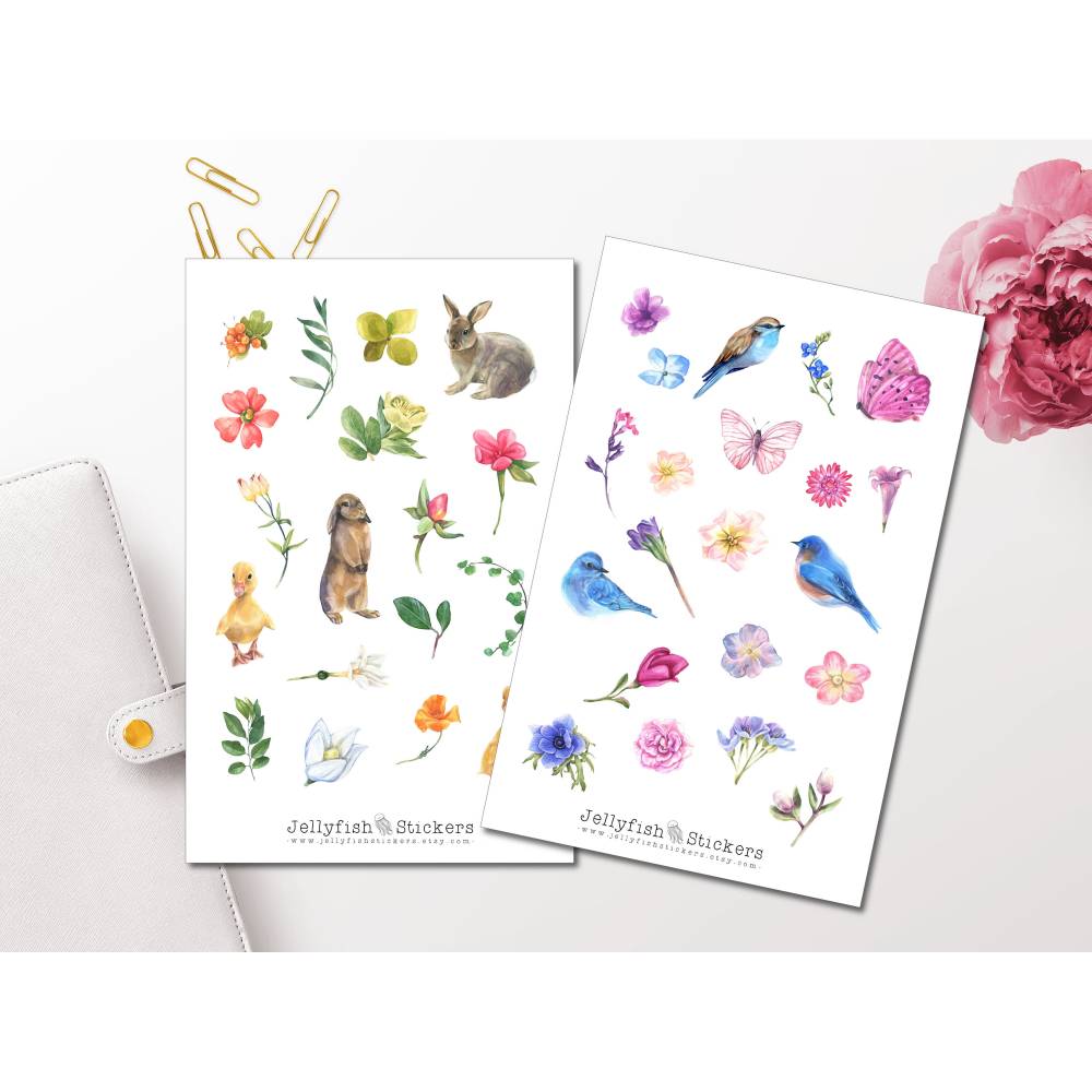 Frühling Sticker Set | Aufkleber Tiere | Journal Sticker | Sticker Blumen | Sticker Vögel bullet journal sticker Sticker Bild 1
