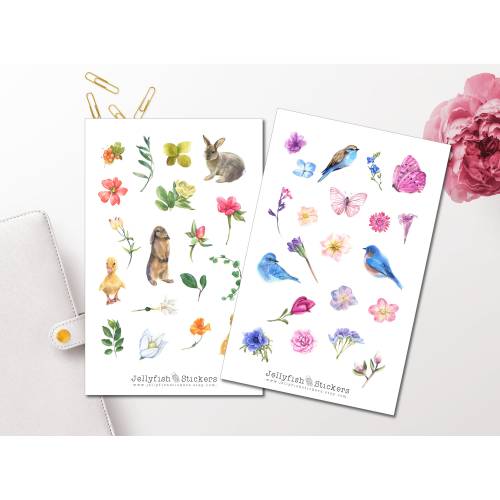 Frühling Sticker Set | Aufkleber Tiere | Journal Sticker | Sticker Blumen | Sticker Vögel bullet journal sticker Sticker