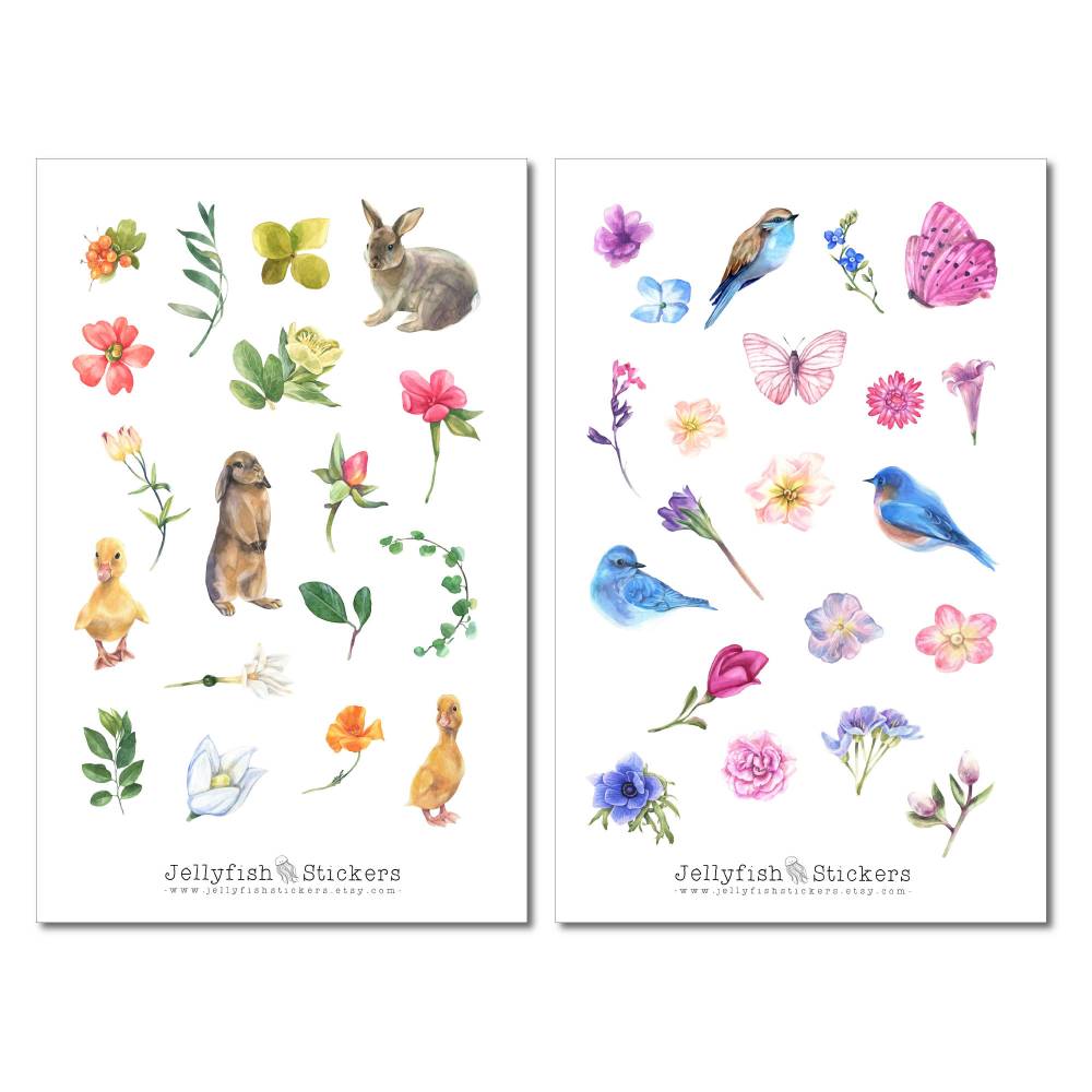 Frühling Sticker Set | Aufkleber Tiere | Journal Sticker | Sticker Blumen | Sticker Vögel bullet journal sticker Sticker Bild 2