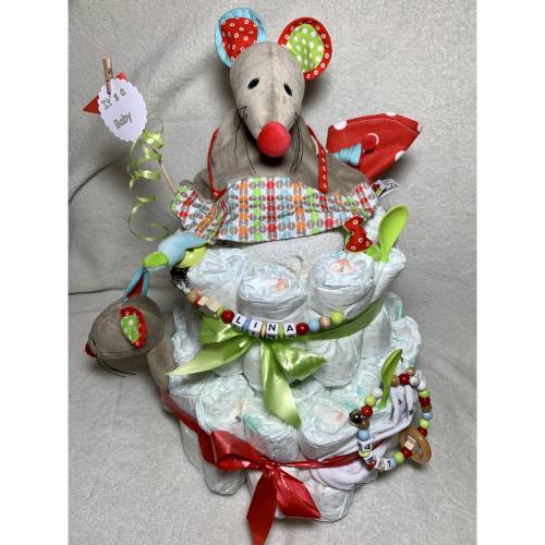 Windeltorte Maus mit Name personalisiert ..