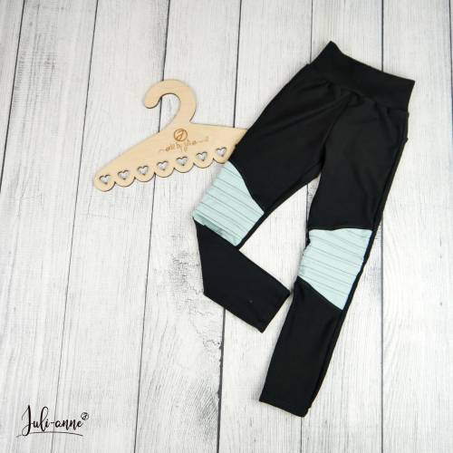 Unisex Hose Leggings mit Biesen und Taschen Schwarz- Pistazie