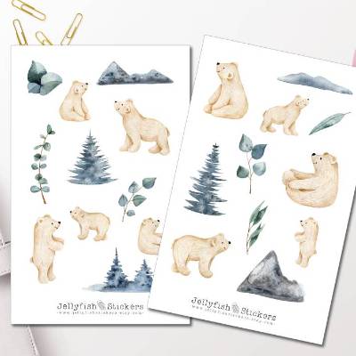 Eisbären Sticker Set | Journal Sticker | Planer Sticker | Aufkleber Weihnachten | Sticker Winter, Wald, Tiere Sticker Sh