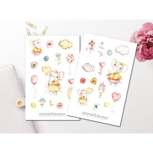 Elefantenmädchen Sticker Set | Süße Aufkleber | Journal Sticker | Tiere Sticker | Planer Sticker | Sticker Elefant | Sti