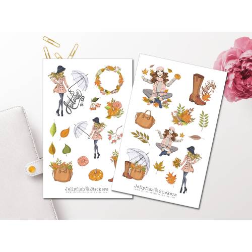 Mädchen Herbst Sticker Set | Aufkleber | Journal Sticker | Planer Sticker | Mädchen Sticker | Sticker Herbst, Natur, Gar