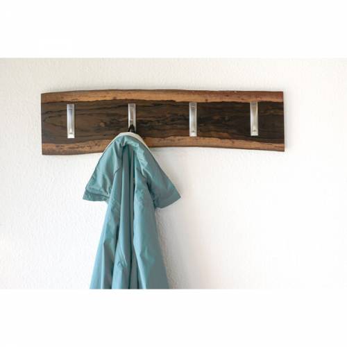 Handarbeit | Garderobe aus Ziricote massiv | Klapphaken Edelstahlfinish | 82 cm, verdeckte Aufhängung.