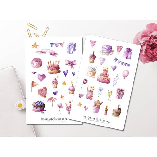 Geburtstag Sticker Set | Niedliche Aufkleber | Journal Sticker | Planersticker | Sticker Party, Sticker Luftballon, Tort
