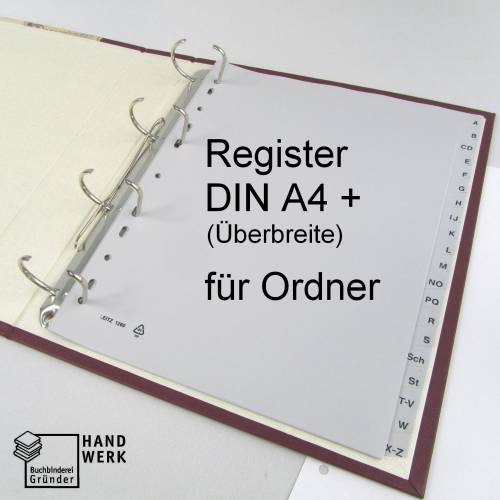Register DIN A4, A-Z, 20 tlg, Überbreite für Klarsichthüllen