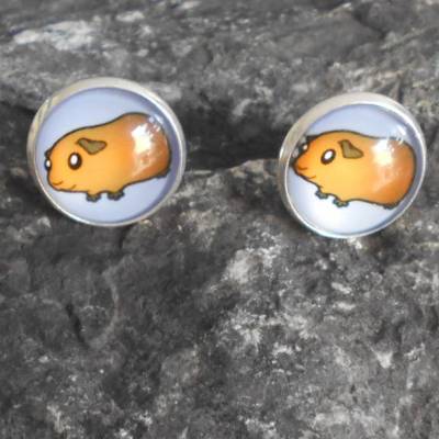 Meerschweinchen Schwein Pig   Cabochon Ohrstecker 16 mm   silber