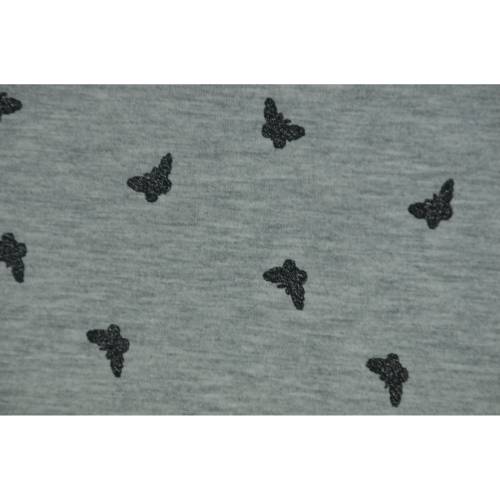 Jersey grau metallic-Print mit Schmetterlingen schwarz Glitter 50 x 145 cm