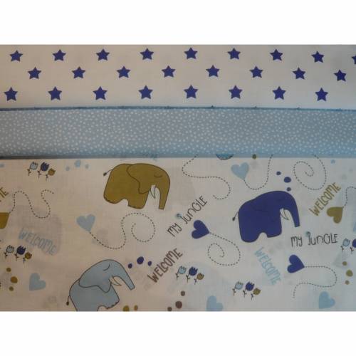 3 x 0,5m Stoffpaket Elefanten, Pünktchen, Sterne
