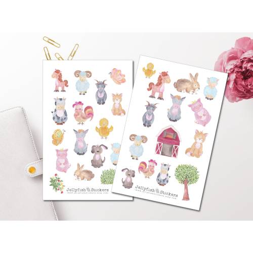 Farmtiere Sticker Set | Niedliche Aufkleber | Journal Sticker | Farm Sticker | Planer Sticker | Sticker Kuh, Küken, Scha