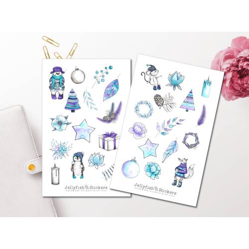 Winter Lila Tiere Sticker Set | Journal Sticker | Planer Sticker | Aufkleber Weihnachten | Feiertage, Winter, Sticker We