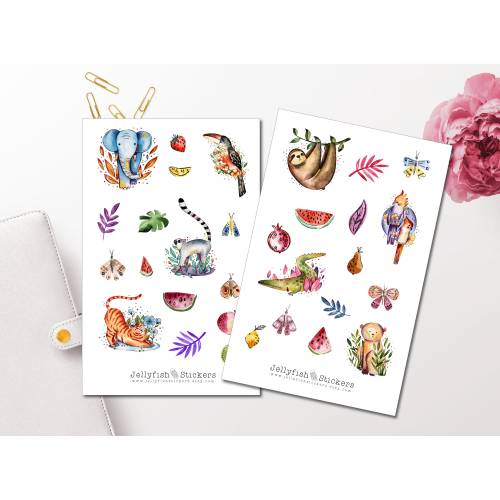 Dschungeltiere Sticker Set | Süße Aufkleber | Journal Sticker | Tiere Sticker | Planersticker | Sticker Faultier, Sticke