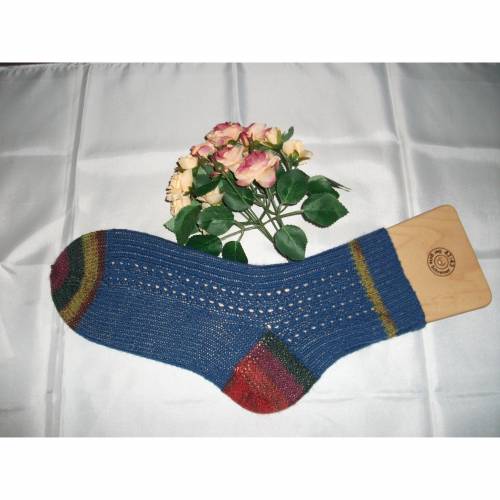 Handgestrickte Herren Socken Gr. 42/43 – Dunkelblau Bunt, Unikat, Schurwolle