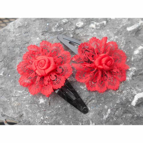 1 Paar Spitze rot mit Rose, Haarspange ,cosplay,