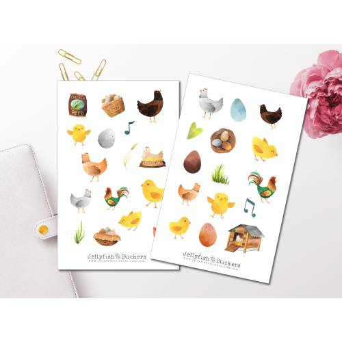 Hühnerfarm Sticker Set | Niedliche Aufkleber | Journal Sticker | Planer Sticker | Sticker Hühner, Küken | Sticker Tiere,
