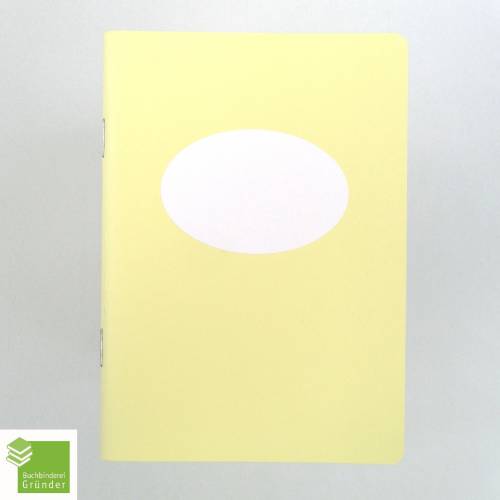 Notizheft, stroh-gelb, DIN A6, Titelschild zum Selbstbeschriften, handgefertigt, Recyclingpapier
