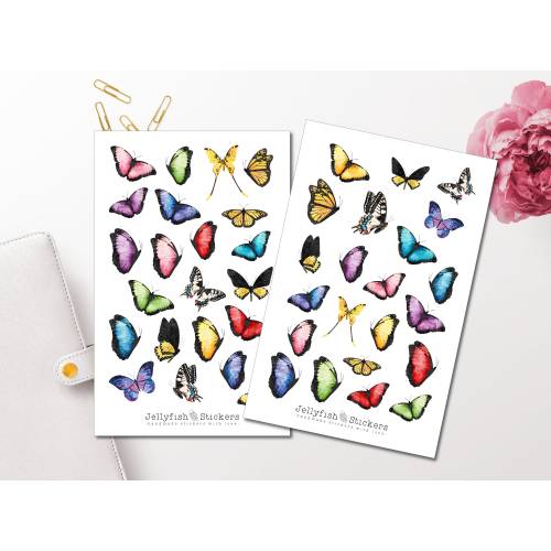 Schmetterlinge Sticker Set - Journal Sticker, Planer Sticker, Insekten, Natur, Bunte Sticker, Blumen, Garten, Memory Pla