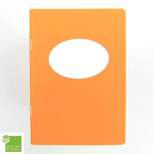 Notizheft, orange, DIN A6, Titelschild zum Selbstbeschriften, handgefertigt, Recyclingpapier