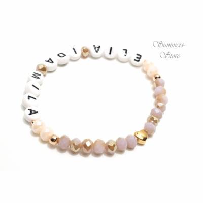 Namensarmband personalisiert mit Wunschnamen in gold rosa und rosè gold Herz , Initialienarmband, Armband mit Namen