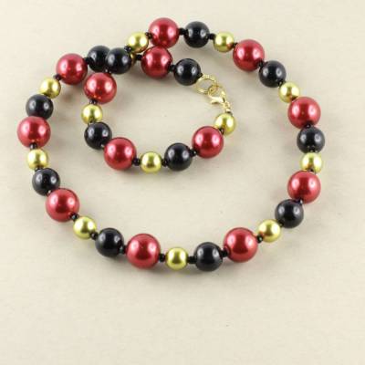 Elegante Fußballkette Deutschland für SIE in Schwarz-Rot-Gold Glasperlenkette FAN-Schmuck