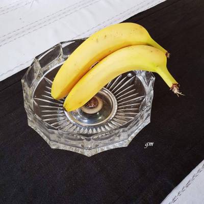 Vintage Obstschale aus Kristallglas mit Silberfuß – 1960er Deko-Highlight