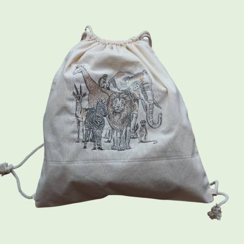 Sommer- Baumwoll-Rucksack mit einem dekorativen Muster  bestickt, Safari, Baumwolle, Größe ca.38 x 40 cm