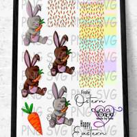 TiSaJa - Set Plotterdatei und Digistamp "Kleiner Hase mit Karotte" SVG DXF PNG Digipapier Sayings Frühling Ostern