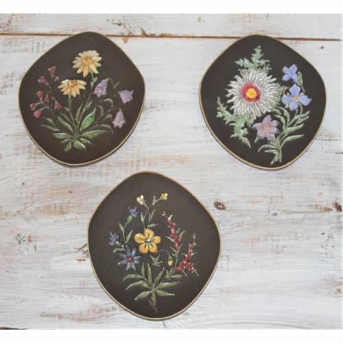 3 Vintage Wandteller Blumen 50er Jahre