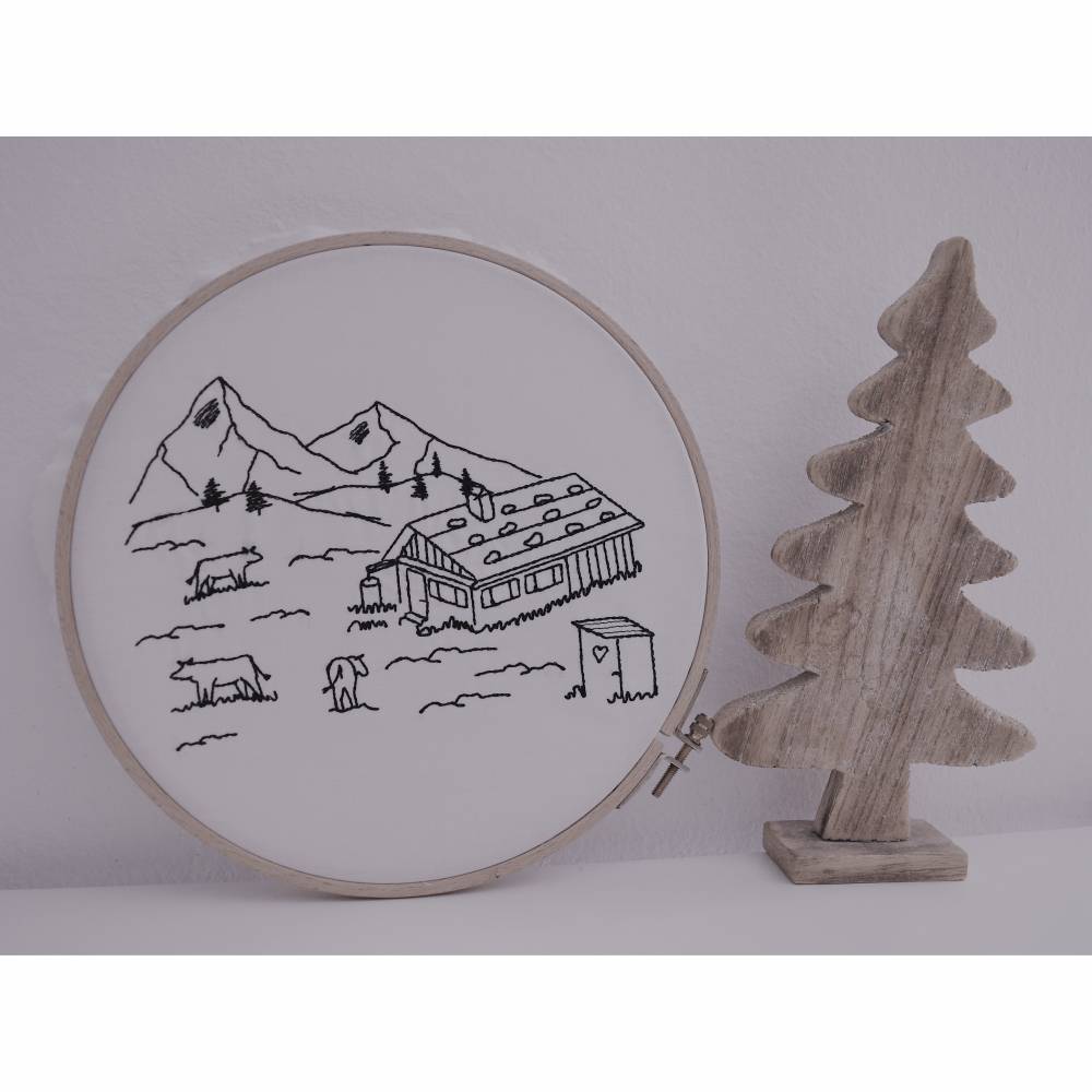 Stickdatei Berge Berg Alm Almwiese Berg Redwork 4 Größen Bild 2